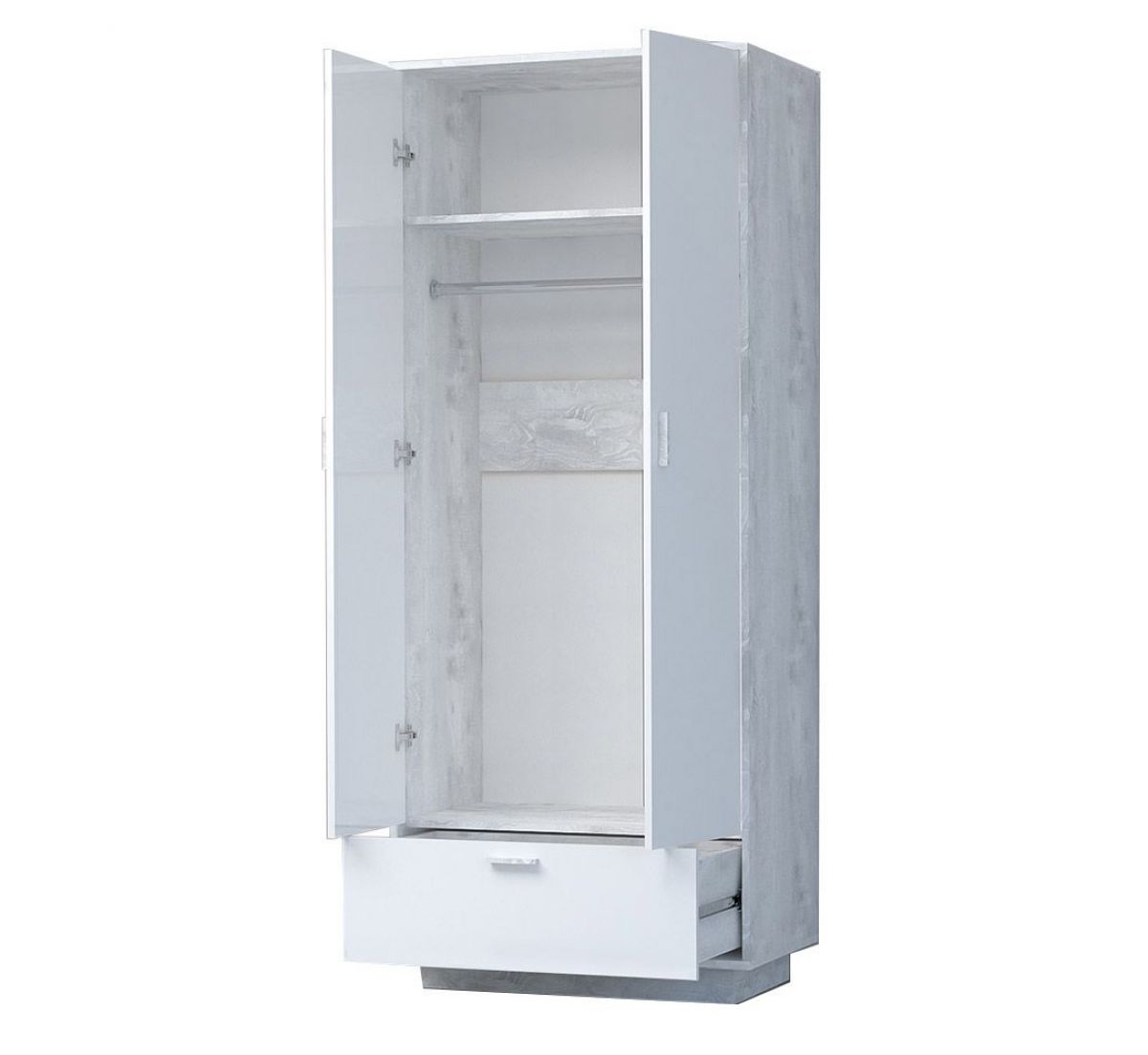 Эго Шк-1 Шкаф с 2дв, 1ящ (бетон светлый/белый глянец) цоколь | фото 2