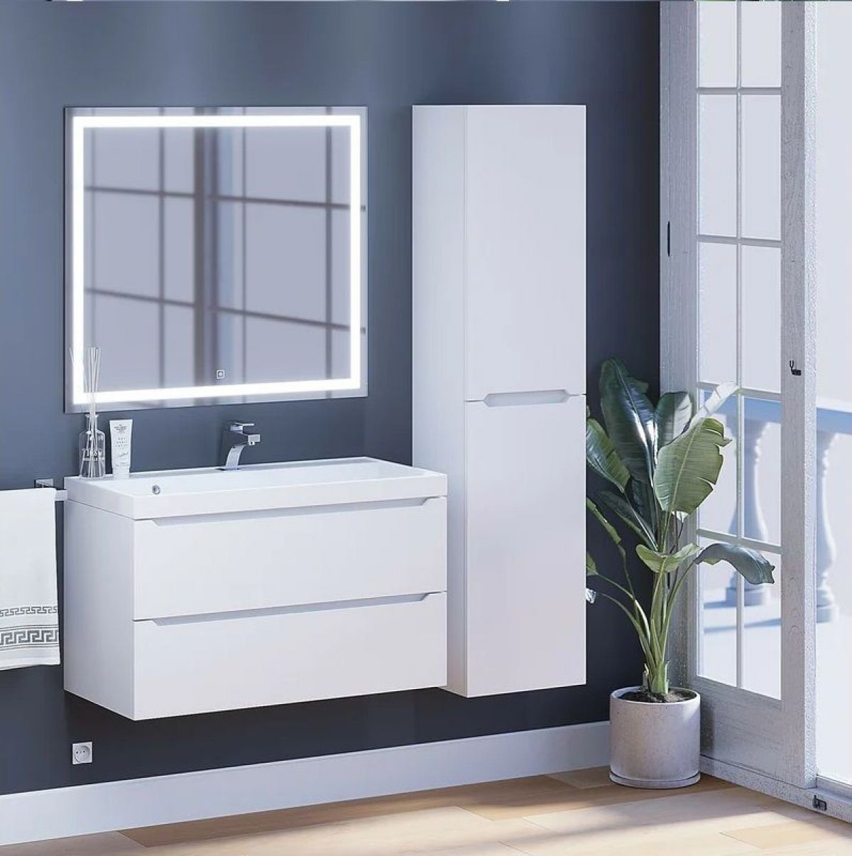 Тумба под раковину Uperwood Tanos 90 см, подвесная, белая матовая | фото 11