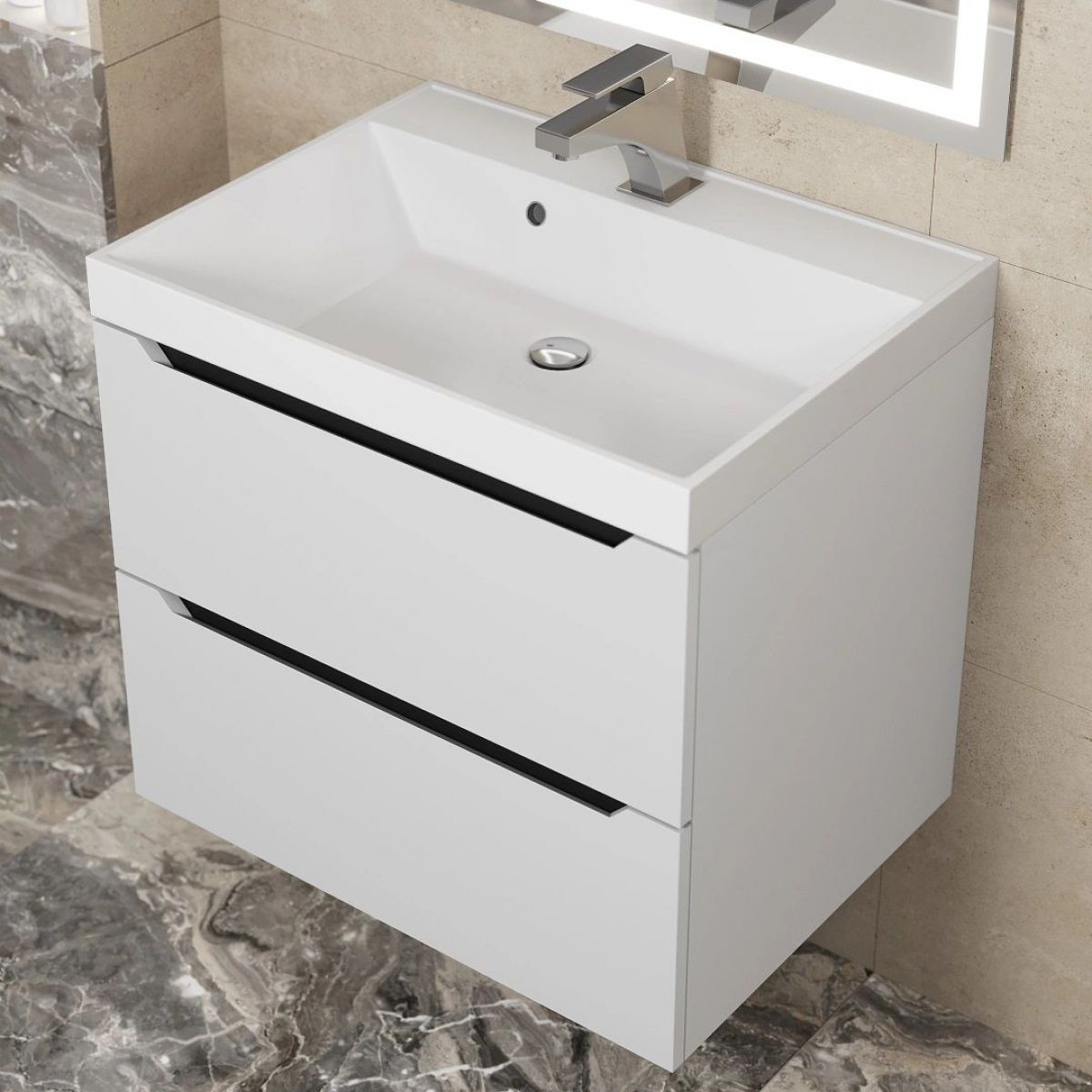 Тумба под раковину Uperwood Tanos 60 см, подвесная, белая/графит | фото 10