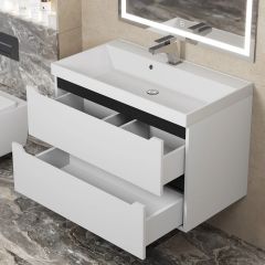 Тумба под раковину Uperwood Tanos 80 см, подвесная, белая/графит | фото 9